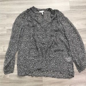 JOIE WOMENS SHIRT SILK NLACK WHITE FLORAL LONG SLEEVES SATIN XS